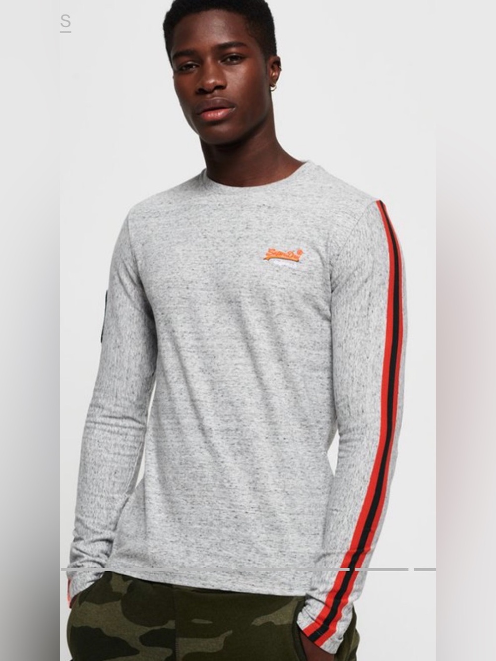 Superdry Orange Label Sport Stripe Long Sleeve T-Shirt Gray Small S